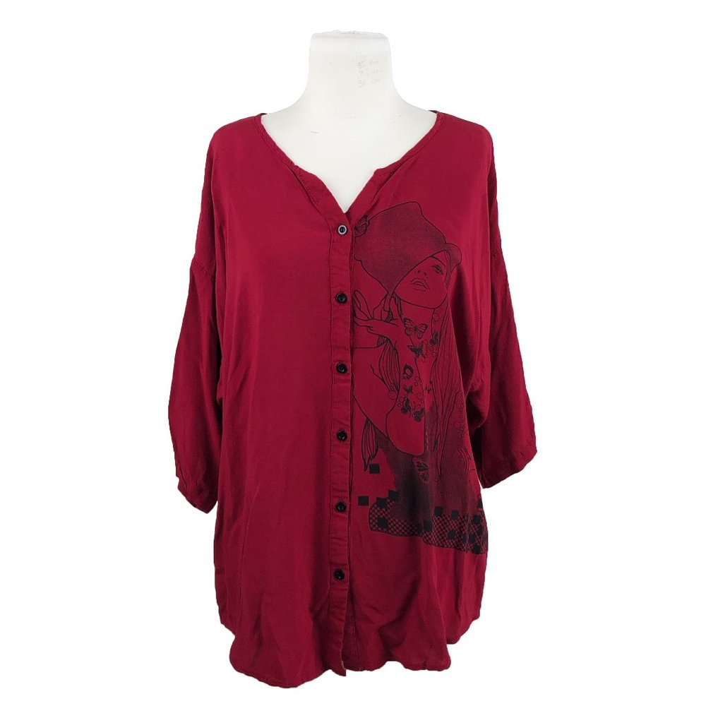 RMG Plus Size 2X Tunic Button Front Red Modest